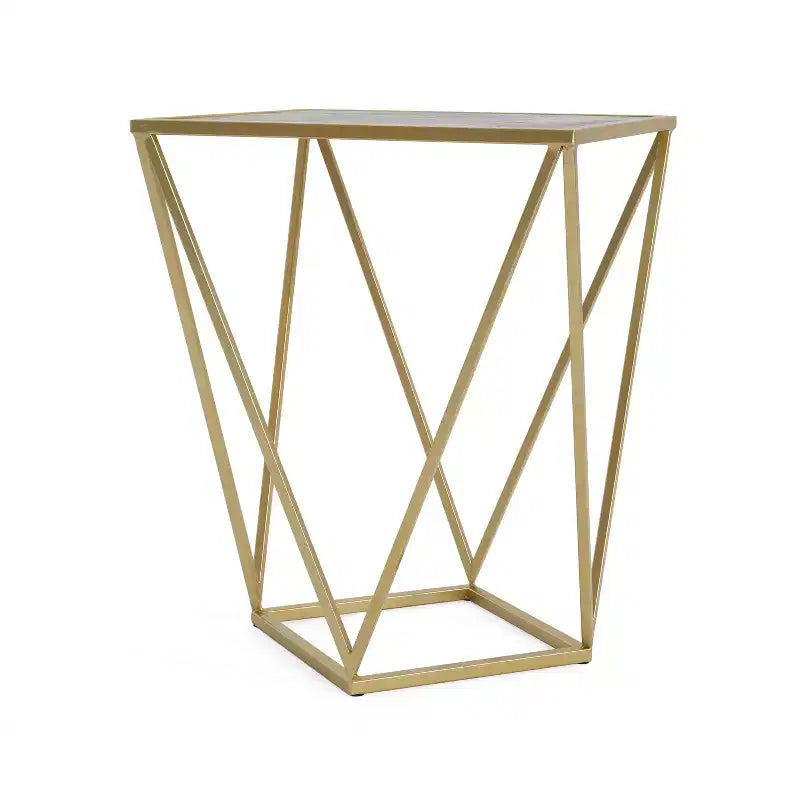 Tavolino geometrico dorato, quadrato, singolo