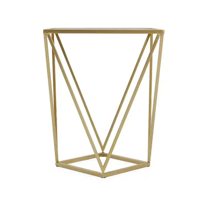 Tavolino geometrico dorato, quadrato, singolo