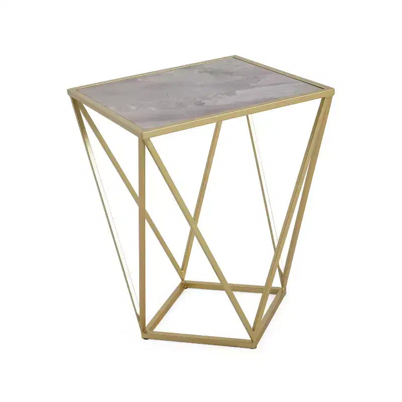 Tavolino geometrico dorato, quadrato, singolo