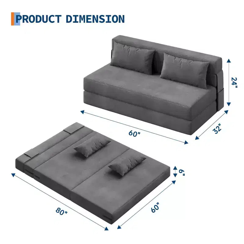 Divano Letto Pieghevole 4-in-1 in Velluto a Coste Grigio Scuro, 2 Posti