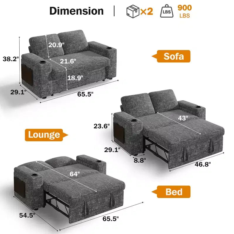 Divano letto trasformabile 3-in-1 in ciniglia e velluto a coste beige/grigio/verde, 2 posti