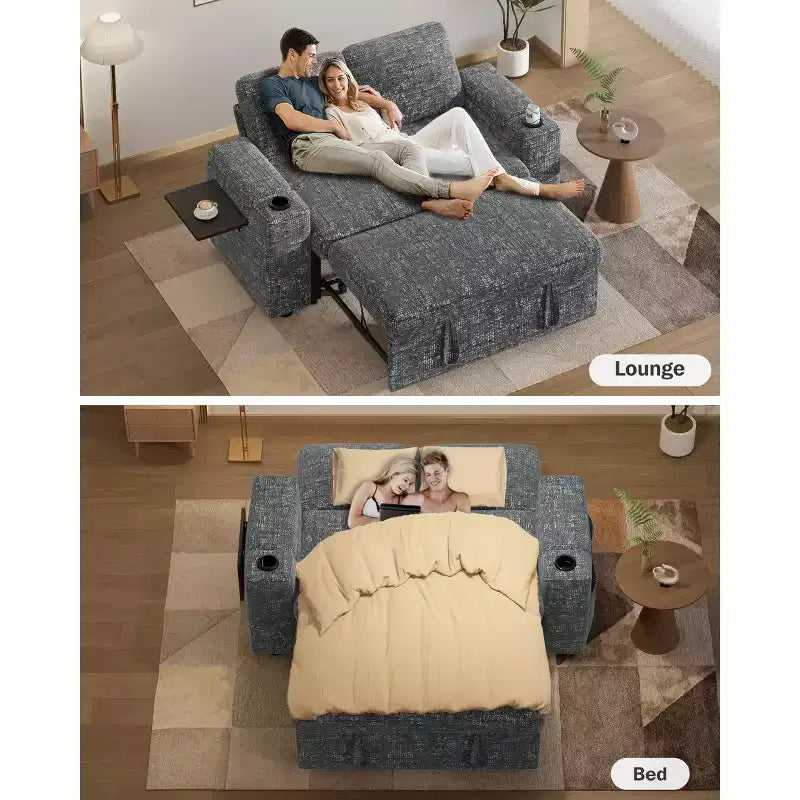 Divano letto trasformabile 3-in-1 in ciniglia e velluto a coste beige/grigio/verde, 2 posti
