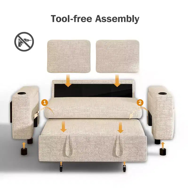 Divano letto trasformabile 3-in-1 in ciniglia e velluto a coste beige/grigio/verde, 2 posti