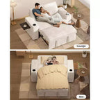 Divano letto trasformabile 3-in-1 in ciniglia e velluto a coste beige/grigio/verde, 2 posti