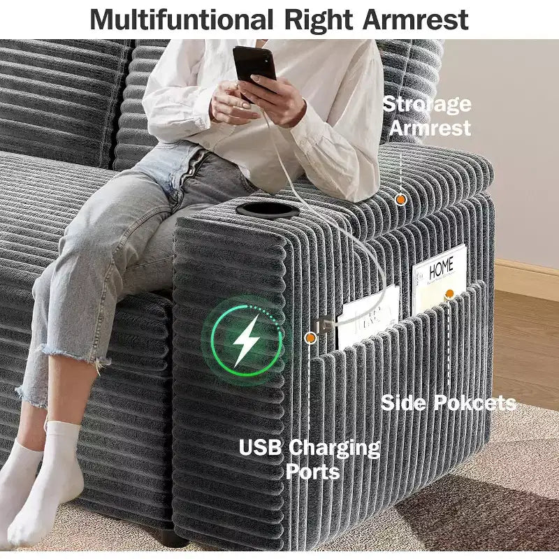 Divano letto trasformabile 3-in-1 in ciniglia e velluto a coste beige/grigio/verde, 2 posti