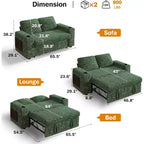 Divano letto trasformabile 3-in-1 in ciniglia e velluto a coste beige/grigio/verde, 2 posti