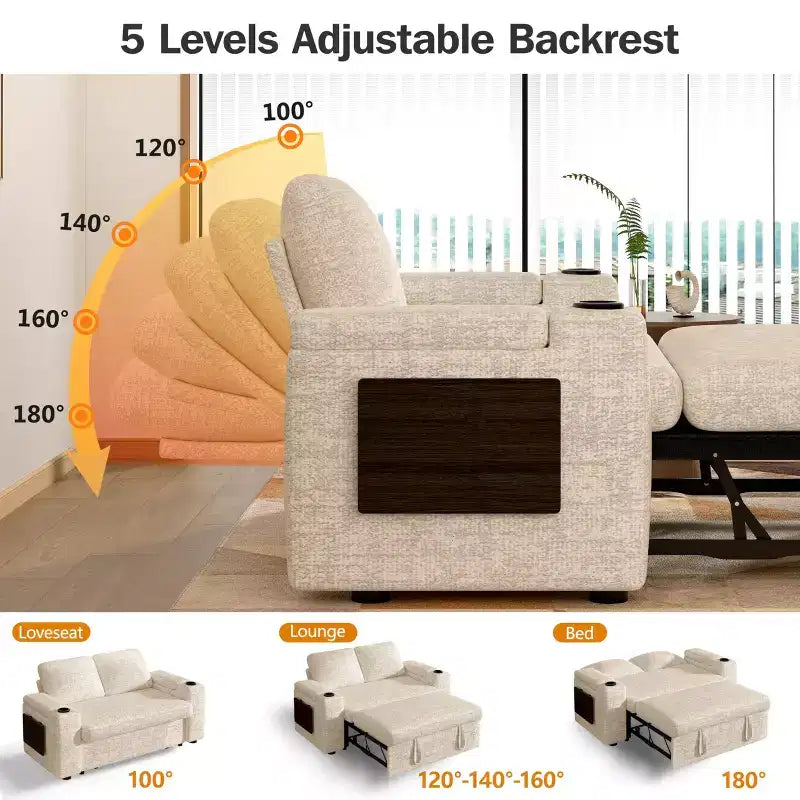 Divano letto trasformabile 3-in-1 in ciniglia e velluto a coste beige/grigio/verde, 2 posti