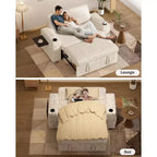 Divano letto trasformabile 3-in-1 in ciniglia e velluto a coste beige/grigio/verde, 2 posti