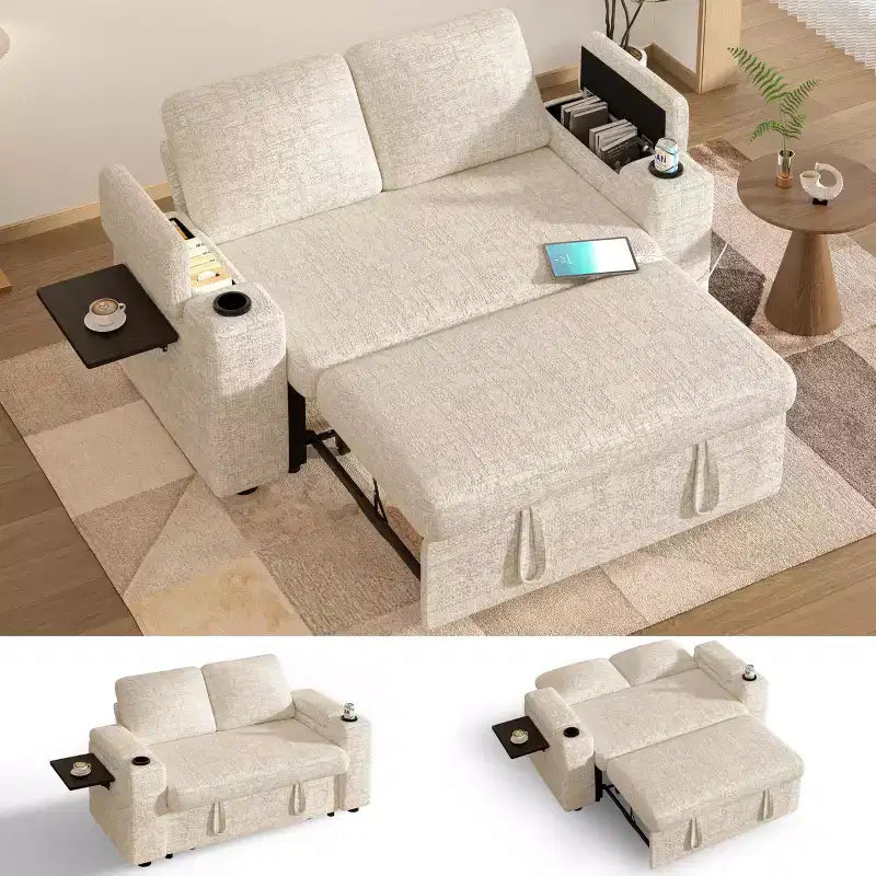Dyonery Sale  3-Mode Sleeper Sofa with Storage & Charging Ports - Tool-Free Assembly, Adjustable Backrest for Small Spaces/Apartments/Dorms