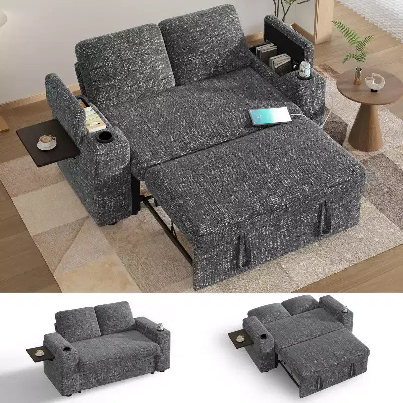 Divano letto trasformabile 3-in-1 in ciniglia e velluto a coste beige/grigio/verde, 2 posti