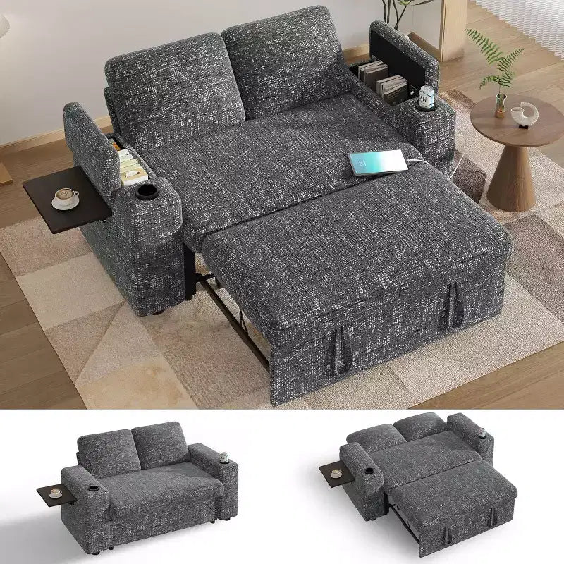 Divano letto trasformabile 3-in-1 in ciniglia e velluto a coste beige/grigio/verde, 2 posti