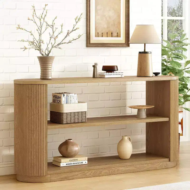 Tavolo Console Ovale Stretto Nero / Marrone / Naturale, Tavolo d'Appoggio per Ingresso Monouso