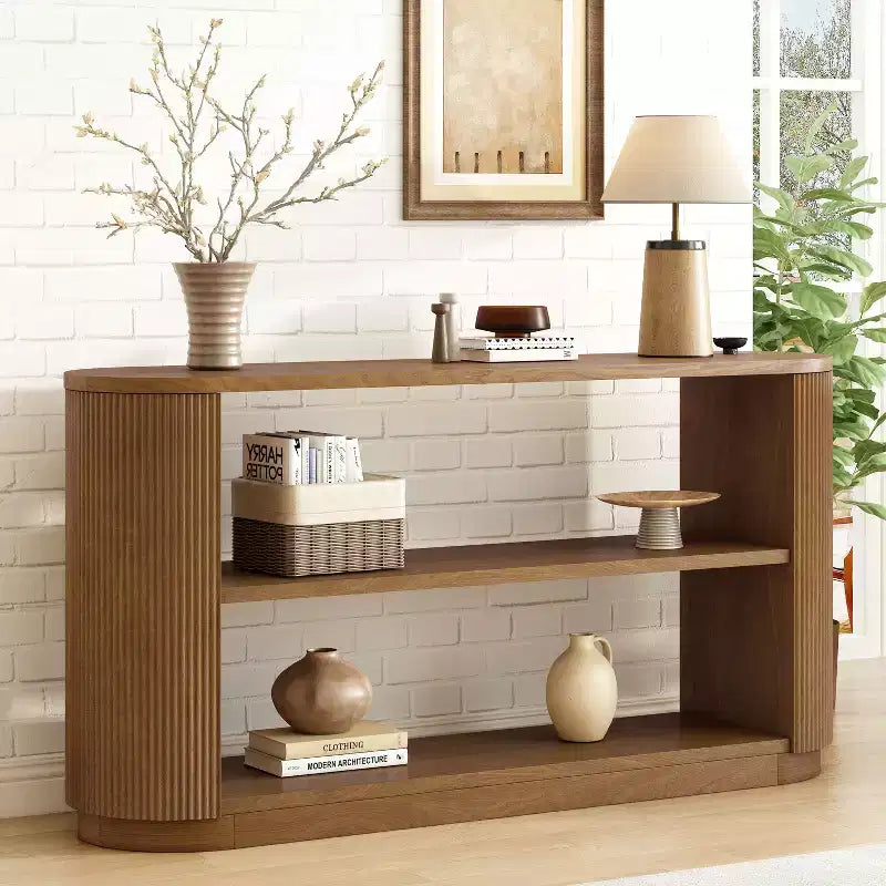 Tavolo Console Ovale Stretto Nero / Marrone / Naturale, Tavolo d'Appoggio per Ingresso Monouso