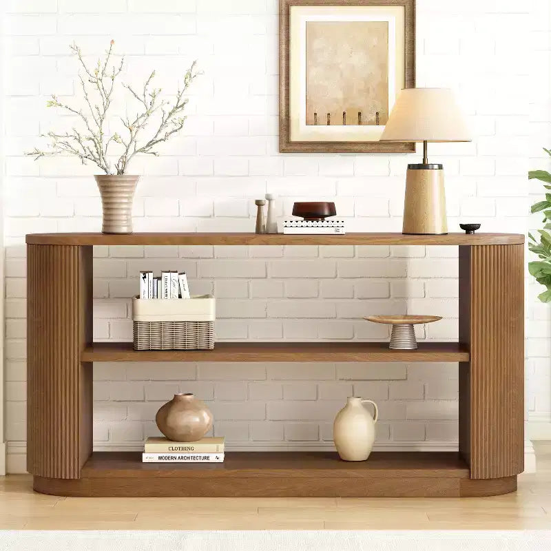 Tavolo Console Ovale Stretto Nero / Marrone / Naturale, Tavolo d'Appoggio per Ingresso Monouso