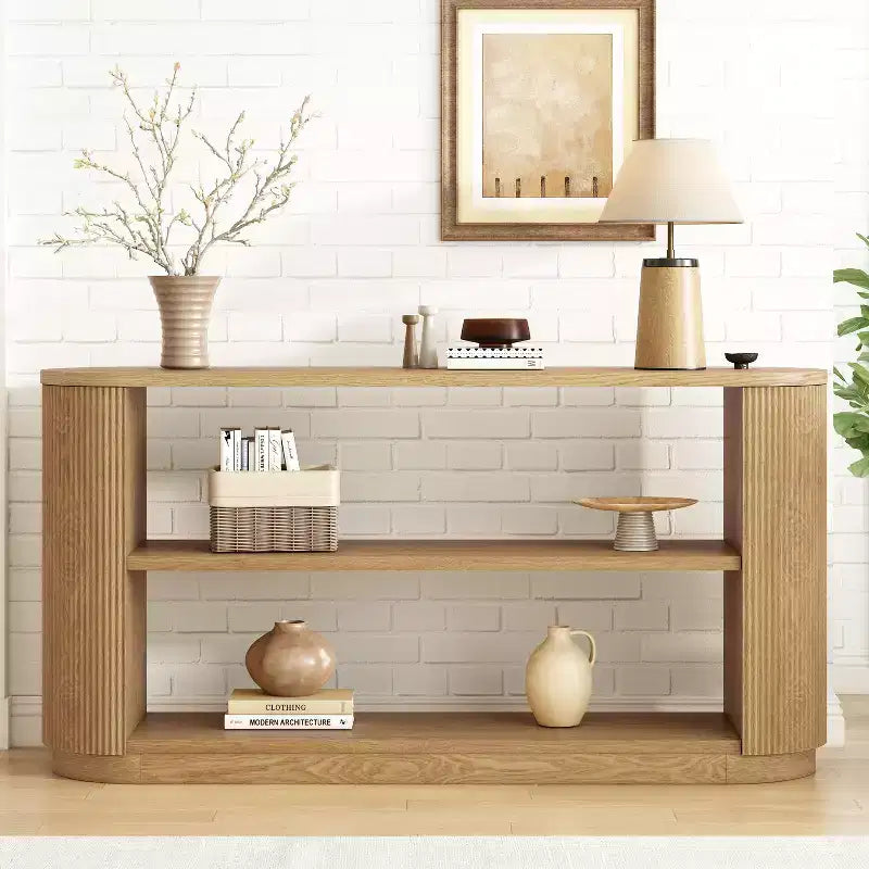 Tavolo Console Ovale Stretto Nero / Marrone / Naturale, Tavolo d'Appoggio per Ingresso Monouso
