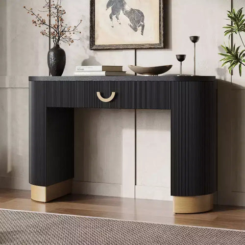 Consolle Nera e Oro con Cassetto | Design a Costine Verticali | 1 Pezzo