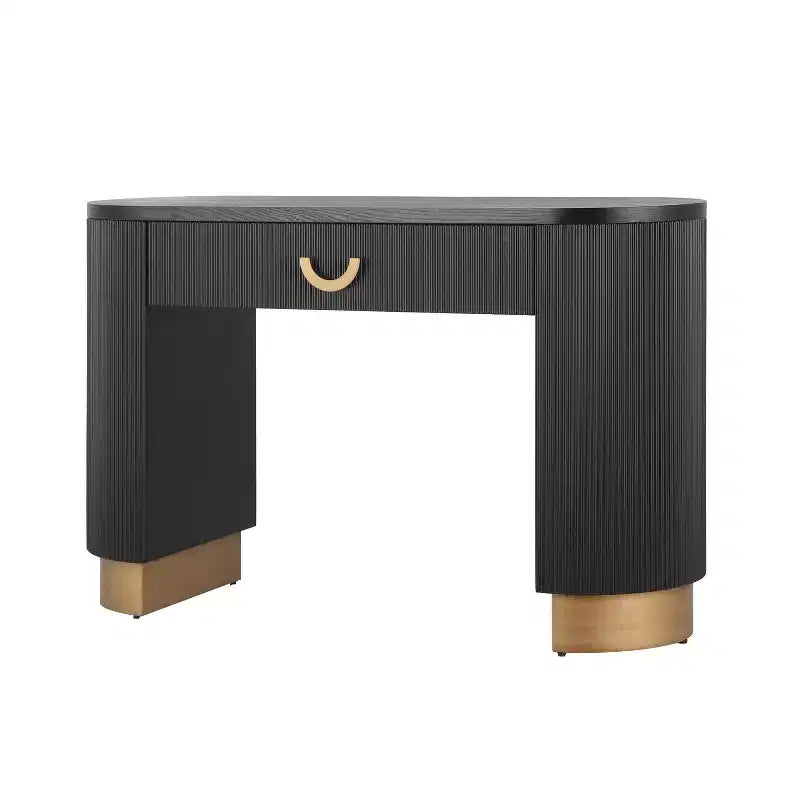 Consolle Nera e Oro con Cassetto | Design a Costine Verticali | 1 Pezzo