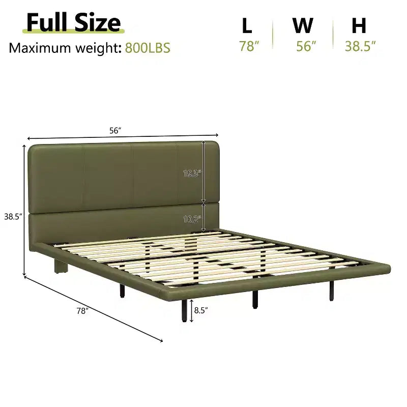 Letto a piattaforma Caffè/Verde con luce LED e testiera in pelle PU – Matrimoniale francese (1 persona) / Matrimoniale (2 persone)