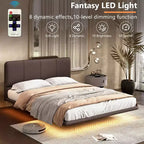 Letto a piattaforma Caffè/Verde con luce LED e testiera in pelle PU – Matrimoniale francese (1 persona) / Matrimoniale (2 persone)