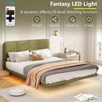 Letto a piattaforma Caffè/Verde con luce LED e testiera in pelle PU – Matrimoniale francese (1 persona) / Matrimoniale (2 persone)