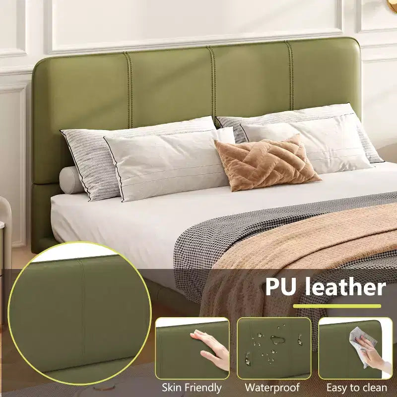Letto a piattaforma Caffè/Verde con luce LED e testiera in pelle PU – Matrimoniale francese (1 persona) / Matrimoniale (2 persone)