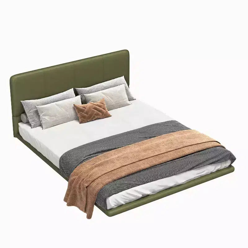 Letto a piattaforma Caffè/Verde con luce LED e testiera in pelle PU – Matrimoniale francese (1 persona) / Matrimoniale (2 persone)