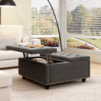 Pouf contenitore quadrato con piano sollevabile, colore nero/marrone/grigio scuro/grigio chiaro, con seduta per 1 persona, in similpelle