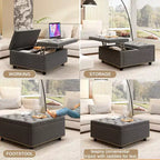 Pouf contenitore quadrato con piano sollevabile, colore nero/marrone/grigio scuro/grigio chiaro, con seduta per 1 persona, in similpelle