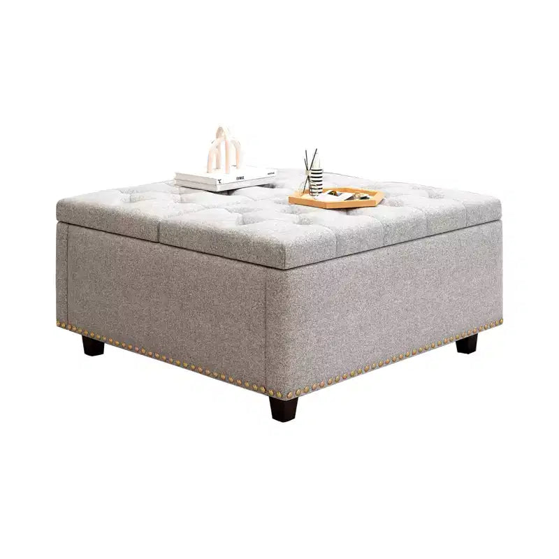 Pouf contenitore quadrato con piano sollevabile, colore nero/marrone/grigio scuro/grigio chiaro, con seduta per 1 persona, in similpelle