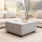 Pouf contenitore quadrato con piano sollevabile, colore nero/marrone/grigio scuro/grigio chiaro, con seduta per 1 persona, in similpelle