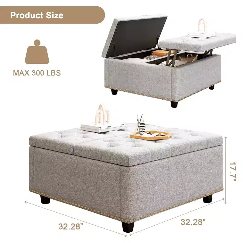 Pouf contenitore quadrato con piano sollevabile, colore nero/marrone/grigio scuro/grigio chiaro, con seduta per 1 persona, in similpelle