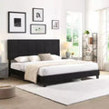 King Upholstered Platform Bed with Linen Headboard, Sturdy Support, No Box Spring Needed