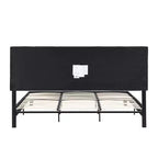 Letto a piattaforma King in lino beige con testiera imbottita, non è necessario il box spring, 1 persona
