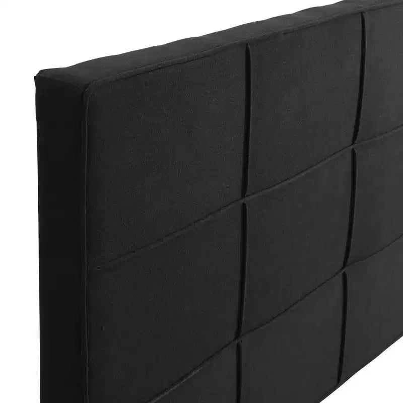 Letto a piattaforma King in lino beige con testiera imbottita, non è necessario il box spring, 1 persona