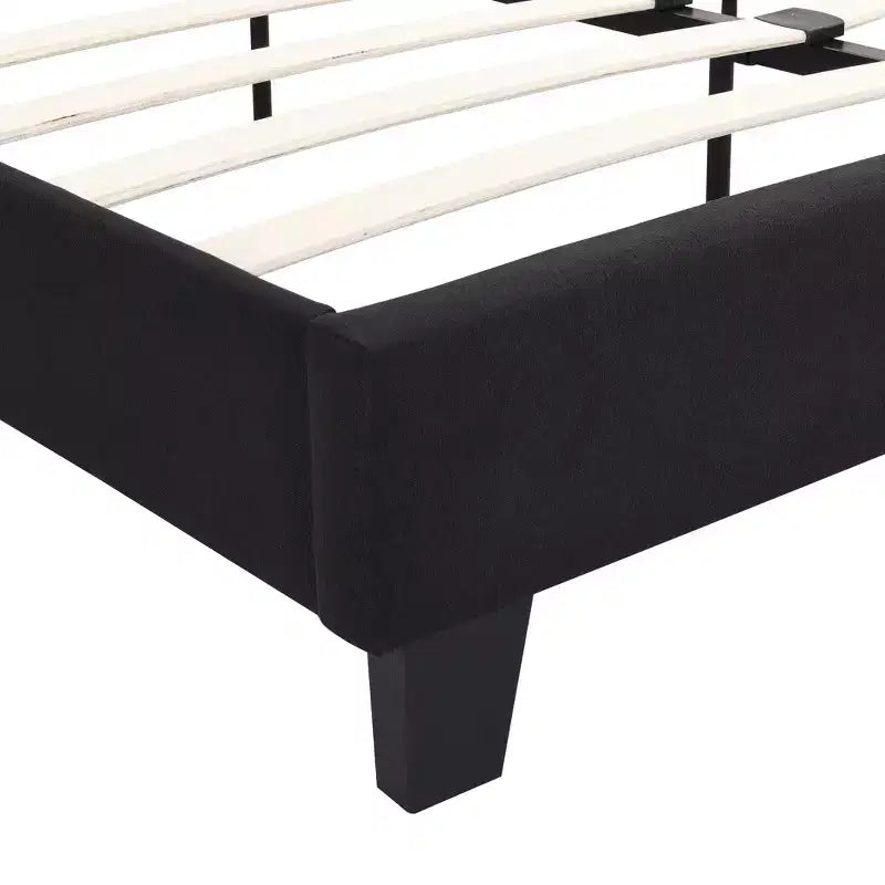 Letto a piattaforma King in lino beige con testiera imbottita, non è necessario il box spring, 1 persona