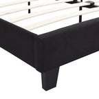 Letto a piattaforma King in lino beige con testiera imbottita, non è necessario il box spring, 1 persona