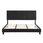 Letto a piattaforma King in lino beige con testiera imbottita, non è necessario il box spring, 1 persona