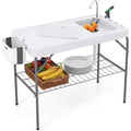Folding Fish Cleaning Table with Sink, Outdoor Fillet Station Portable Camping Station with Faucet Drainage Hose