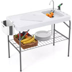 Folding Fish Cleaning Table with Sink, Outdoor Fillet Station Portable Camping Station with Faucet Drainage Hose