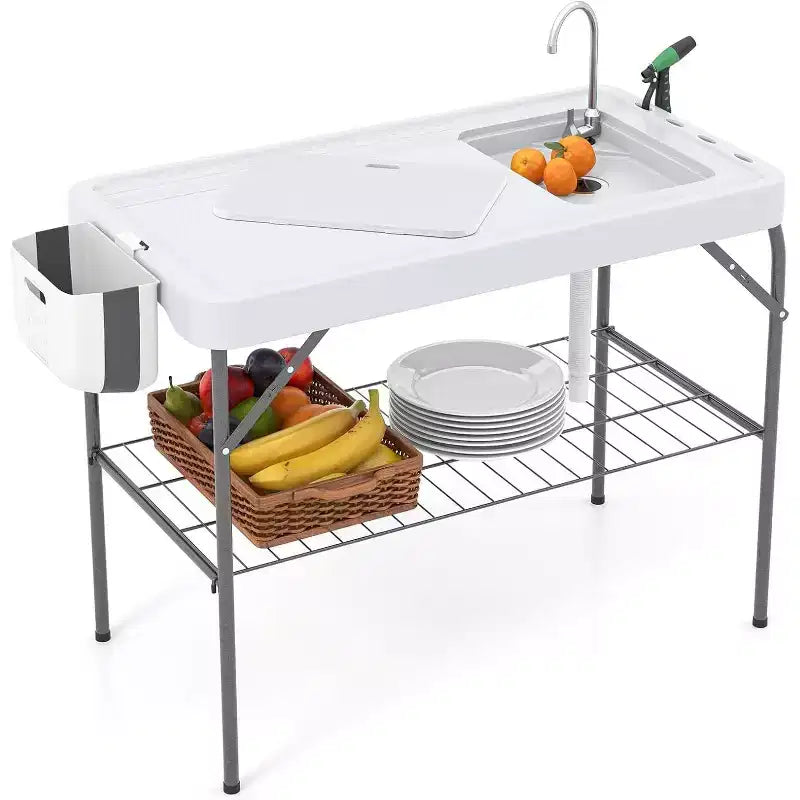Folding Fish Cleaning Table with Sink, Outdoor Fillet Station Portable Camping Station with Faucet Drainage Hose