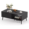 Coffee Table, Wooden Coffee Table with Storage Cabinet, Two-Tier Design, Sliding Door