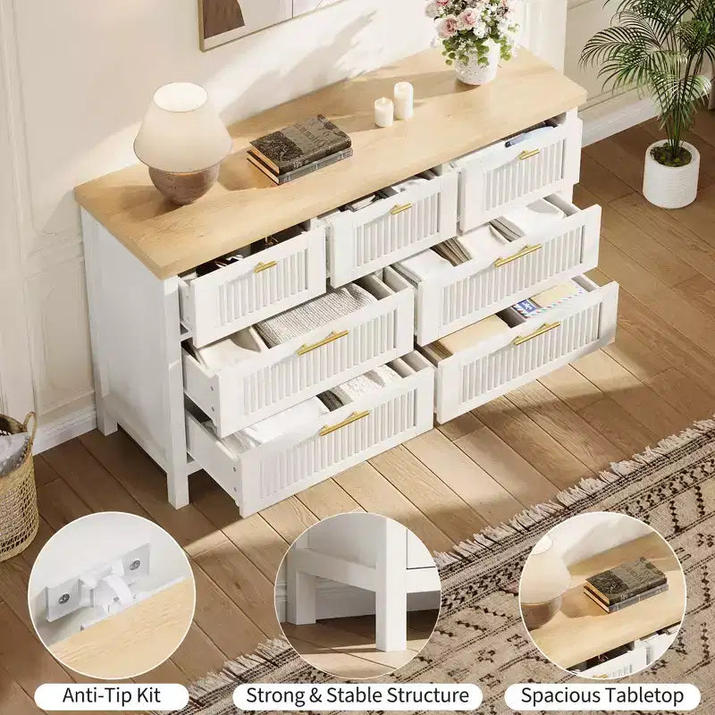 Cassettiera White Fluted a 7 cassetti, larghezza 120 cm
