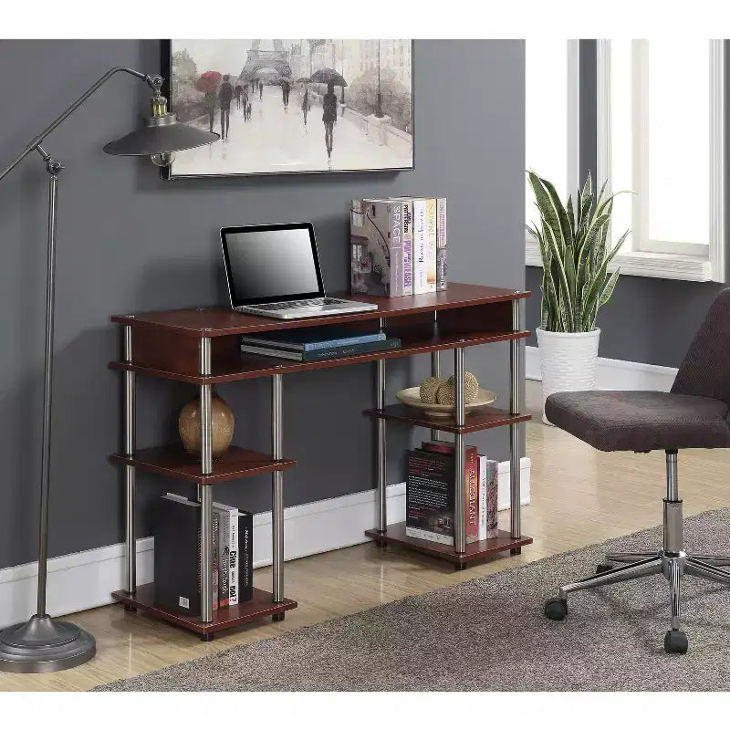 HomeStock 29 in.H Brown Color Acacia Wood Computer Desks with File Drawer