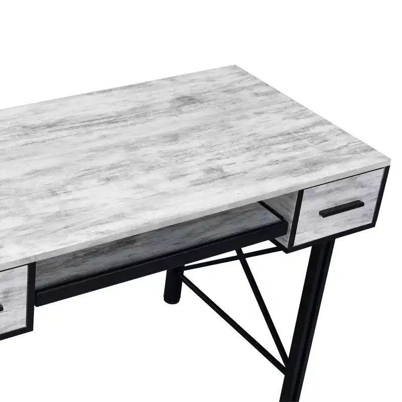 Scrivania per computer in impiallacciatura di legno grigio con cassettiera per documenti, singola