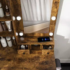 Toeletta Marrone con Specchio LED, Presa di Corrente e Sgabello, 1 Persona