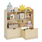 Libreria per Bambini con 5 Scomparti Aperti e 2 Cassetti con Ruote – Colore Bianco/Legno Naturale, Montaggio da 1 Persona