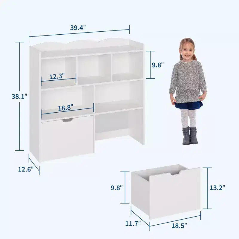 Libreria per Bambini con 5 Scomparti Aperti e 2 Cassetti con Ruote – Colore Bianco/Legno Naturale, Montaggio da 1 Persona