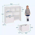 Libreria per Bambini con 5 Scomparti Aperti e 2 Cassetti con Ruote – Colore Bianco/Legno Naturale, Montaggio da 1 Persona