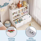Libreria per Bambini con 5 Scomparti Aperti e 2 Cassetti con Ruote – Colore Bianco/Legno Naturale, Montaggio da 1 Persona