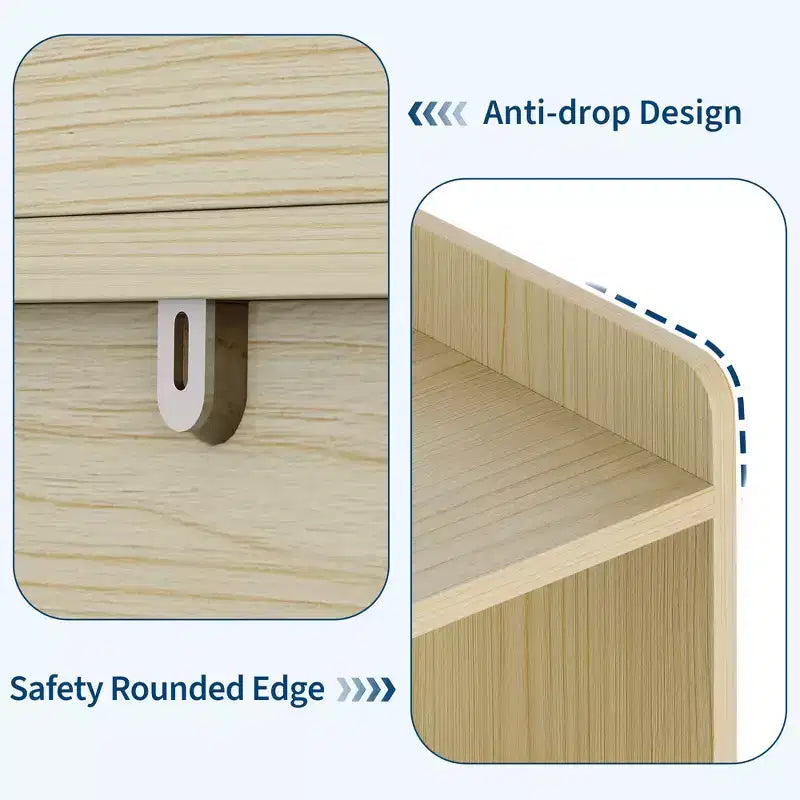Libreria per Bambini con 5 Scomparti Aperti e 2 Cassetti con Ruote – Colore Bianco/Legno Naturale, Montaggio da 1 Persona